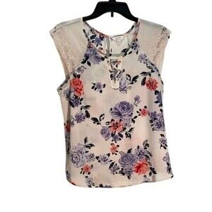 Sleeveless Floral Lace Blouse, Large, Women's Dress Shirt, Formal, Lace, Candies